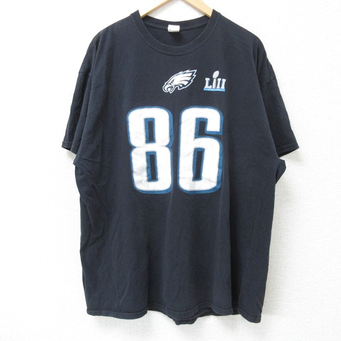 XL★古着 半袖 Tシャツ メンズ NFl フィラデルフィアイーグルス ザックアーツ 86 コットン クルーネック 黒 ブラック アメフト スーパーボウル 25jun10 中古