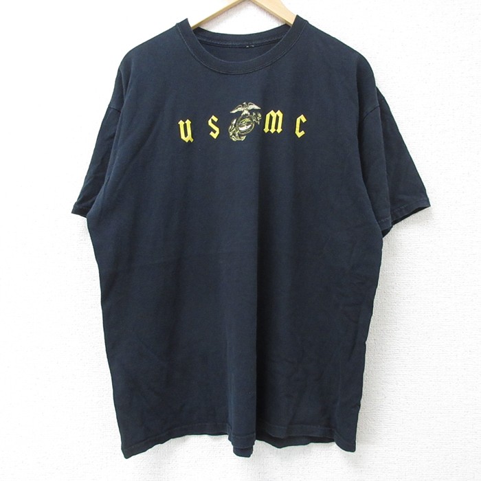 XL★古着 半袖 Tシャツ メンズ ミリタリー USMC クルーネック 黒 ブラック 25jun10 中古