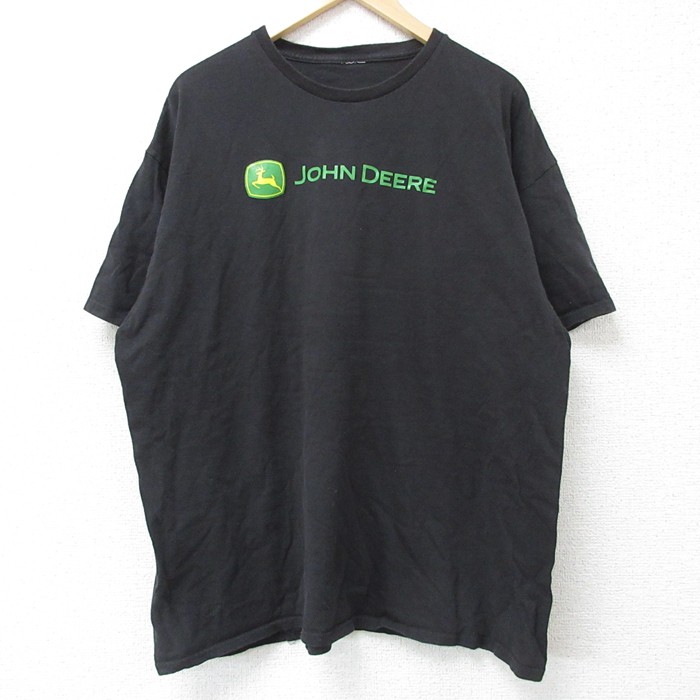 XL★古着 半袖 Tシャツ メンズ ジョンディア クルーネック 黒 ブラック 25jun10 中古