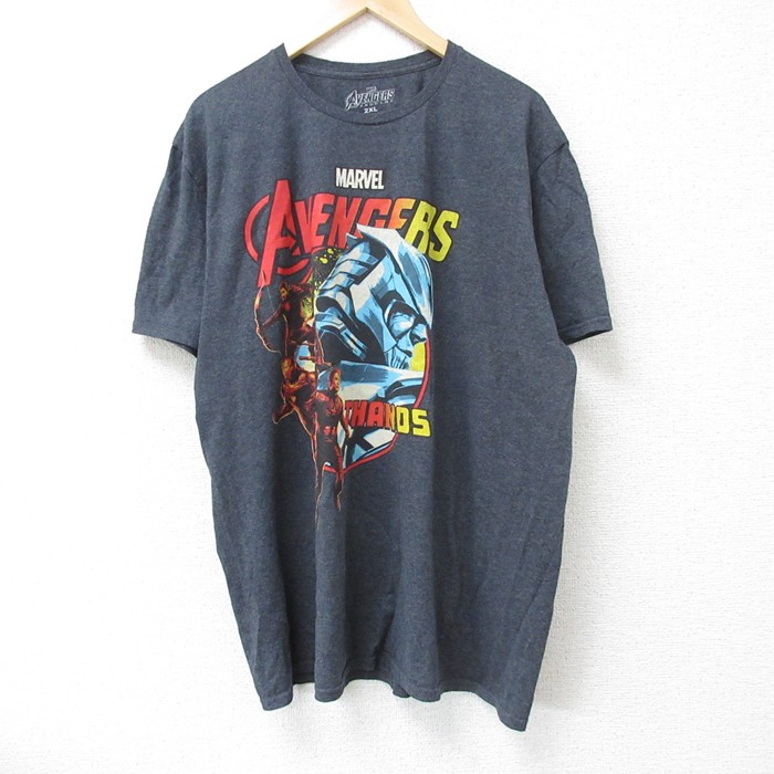 XL★古着 半袖 Tシャツ メンズ マーベル サノス 大きいサイズ クルーネック 濃グレー 霜降り 25jun10 中古
