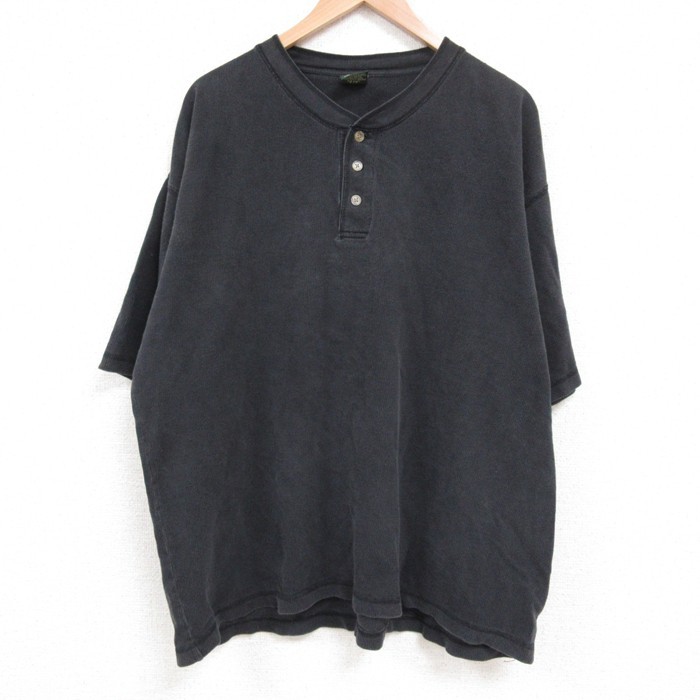 XL★古着 半袖 Tシャツ メンズ 無地 大きいサイズ コットン ヘンリーネック 黒 ブラック 25jun14 中古