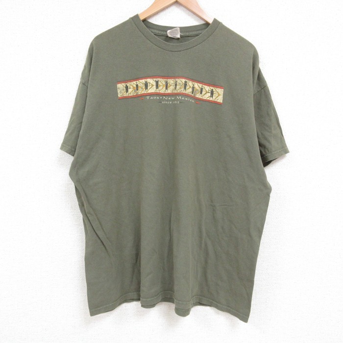 【50%OFF】XL★古着 半袖 Tシャツ メンズ ニューメキシコ 大きいサイズ コットン クルーネック 薄緑 グリーン 25jun14 中古