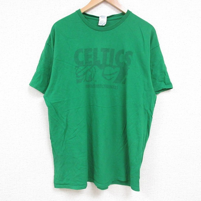 L★古着 半袖 Tシャツ メンズ セルティックス コットン クルーネック 緑 グリーン 25jun14 中古