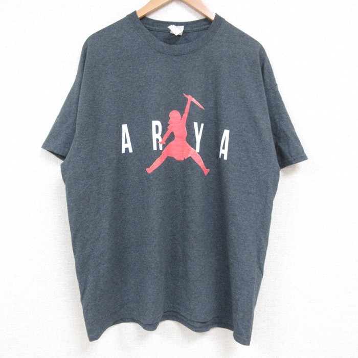 XL★古着 半袖 Tシャツ メンズ ARYA クルーネック 濃グレー 霜降り 25jun14 中古