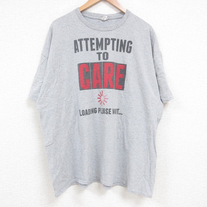 XL★古着 半袖 Tシャツ メンズ CARE 大きいサイズ クルーネック グレー 霜降り 25jun14 中古
