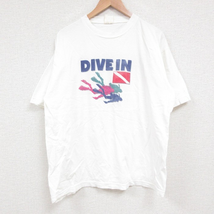 L★古着 半袖 Tシャツ メンズ ダイビング クルーネック 白 ホワイト 25jun14 中古