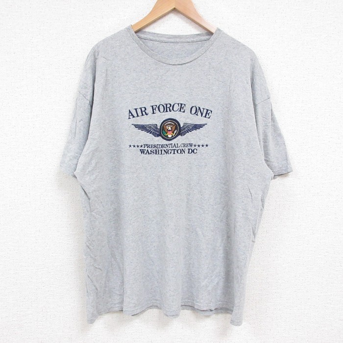 XL★古着 半袖 Tシャツ メンズ エアフォースワン 刺繍 大きいサイズ クルーネック グレー 霜降り 25jun14 中古