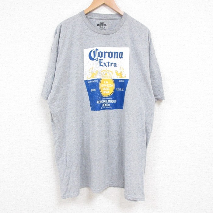 XL★古着 半袖 Tシャツ メンズ コロナビール 大きいサイズ ロング丈 クルーネック グレー 霜降り 25jun14 中古