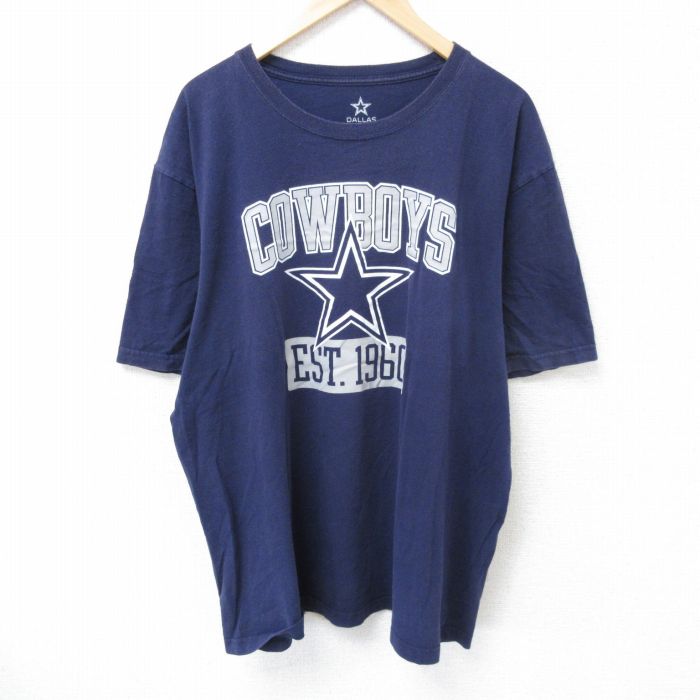 XL★古着 半袖 Tシャツ メンズ NFL ダラスカウボーイズ 大きいサイズ コットン クルーネック 紺 ネイビー アメフト スーパーボウル 25jun11 中古