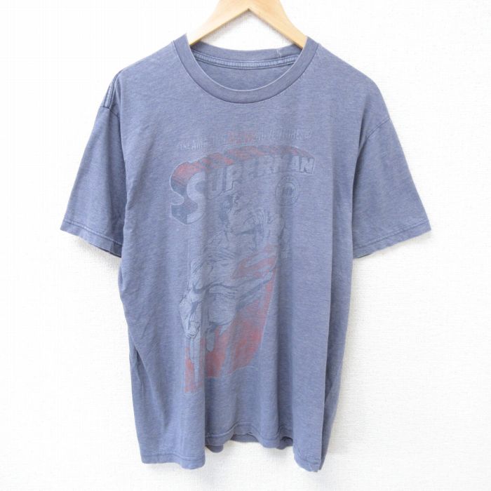 XL★古着 半袖 Tシャツ メンズ スーパーマン クルーネック 濃グレー 霜降り 25jun11 中古