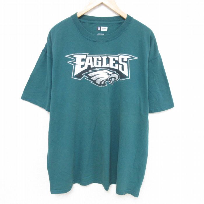 XL★古着 半袖 Tシャツ メンズ NFL フィラデルフィアイーグルス 大きいサイズ コットン クルーネック 濃緑 グリーン アメフト スーパーボウル 25jun11 中古