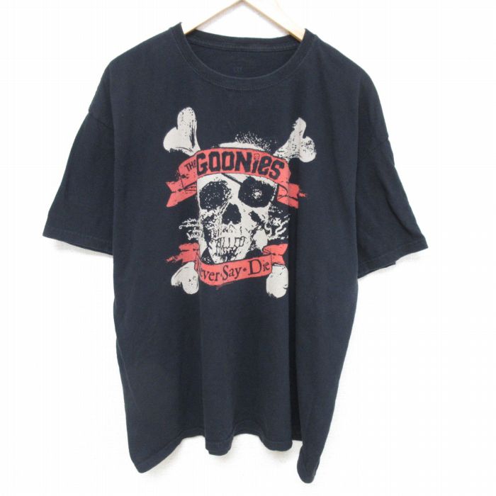 XL★古着 半袖 Tシャツ メンズ 映画 グーニーズ 大きいサイズ クルーネック 黒 ブラック 25jun11 中古