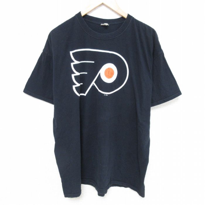 XL★古着 半袖 Tシャツ メンズ NHL フィラデルフィアフライヤーズ 大きいサイズ コットン クルーネック 黒 ブラック アイスホッケー 25jun11 中古