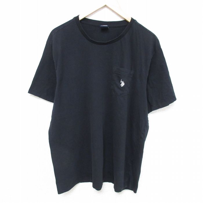 XL★古着 U.S. POLO ASSN. 半袖 Tシャツ メンズ ワンポイントロゴ 大きいサイズ コットン クルーネック 黒 ブラック 25jun11 中古