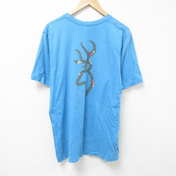 XL★古着 半袖 Tシャツ メンズ BROWNING 大きいサイズ コットン クルーネック 水色 25jun11 中古