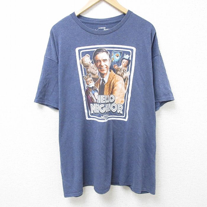 XL★古着 半袖 Tシャツ メンズ ミスターロジャースのネイバーフッド 大きいサイズ クルーネック 紺 ネイビー 霜降り 25jun11 中古