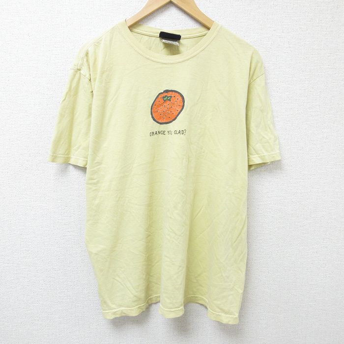 【50%OFF】XL★古着 半袖 Tシャツ メンズ オレンジ 大きいサイズ コットン クルーネック 薄黄 イエロー 25jun11 中古