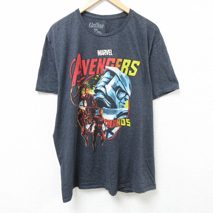 XL★古着 半袖 Tシャツ メンズ マーベル サノス 大きいサイズ クルーネック 濃グレー 霜降り 25jun11 中古