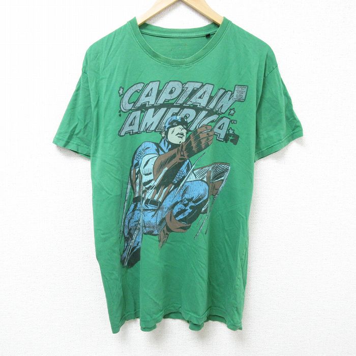 XL★古着 半袖 Tシャツ メンズ キャプテンアメリカ 大きいサイズ クルーネック 緑 グリーン 25jun11 中古