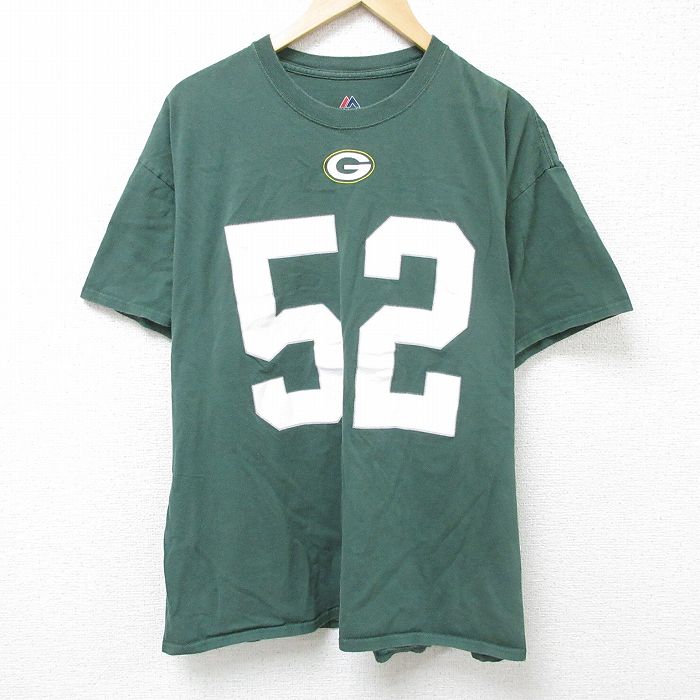 XL★古着 マジェスティック 半袖 Tシャツ メンズ NFL グリーンベイパッカーズ クレイマシューズ 52 大きいサイズ クルーネック 緑 グリーン アメフト スーパーボウル 25jun11 中古