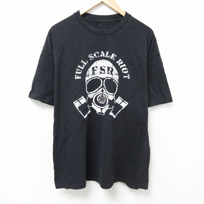 XL★古着 半袖 Tシャツ メンズ ガスマスク 大きいサイズ クルーネック 黒 ブラック 25jun11 中古