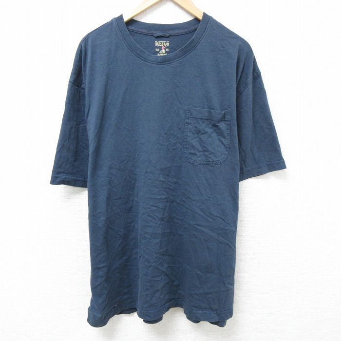XL★古着 レッドヘッド 半袖 Tシャツ メンズ 胸ポケット付き 大きいサイズ コットン クルーネック 紺 ネイビー 25jun11 中古