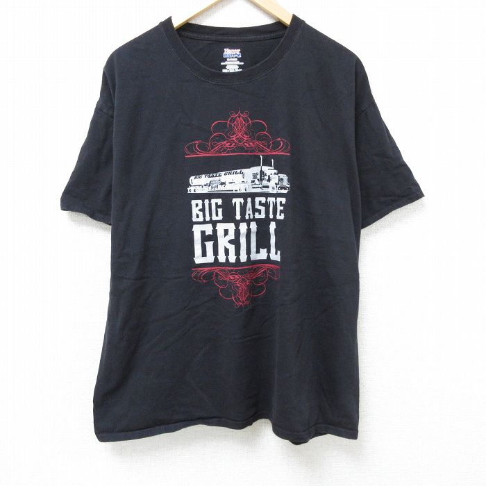 XL★古着 ヘインズ Hanes 半袖 Tシャツ メンズ GRILL 大きいサイズ コットン クルーネック 黒 ブラック 25jun11 中古