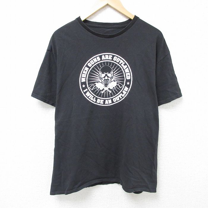 XL★古着 半袖 Tシャツ メンズ スカル 大きいサイズ クルーネック 黒 ブラック 25jun11 中古