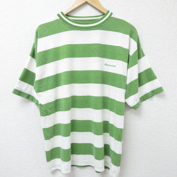 Saturdays 半袖Tシャツ グリーンボーダー L | 古着