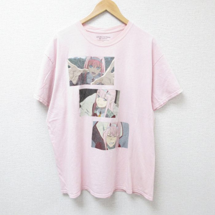 XL★古着 半袖 Tシャツ メンズ アニメ ダーリンインザフランキス 大きいサイズ コットン クルーネック ピンク 【spe】 25jun12 中古