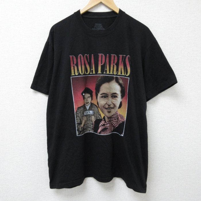 XL★古着 半袖 Tシャツ メンズ ロザパークス 大きいサイズ クルーネック 黒 ブラック 25jun12 中古