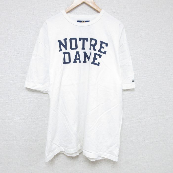 XL★古着 半袖 Tシャツ メンズ ノートルダム 大きいサイズ ロング丈 クルーネック 白 ホワイト 25jun13 中古