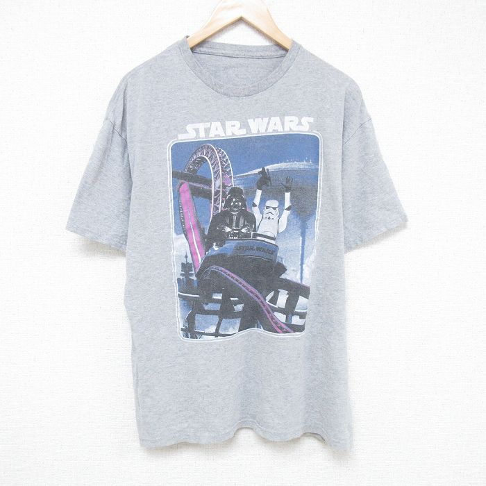 XL★古着 半袖 Tシャツ メンズ スターウォーズ STAR WARS ダースベイダー 大きいサイズ クルーネック グレー 霜降り 25jun13 中古