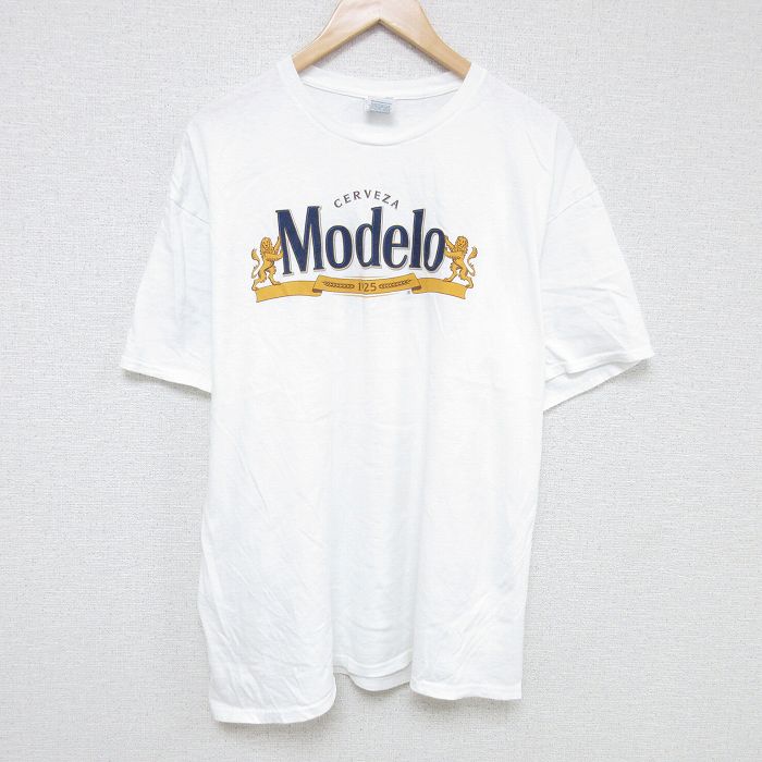XL★古着 半袖 Tシャツ メンズ モデロビール 大きいサイズ コットン クルーネック 白 ホワイト 25jun13 中古