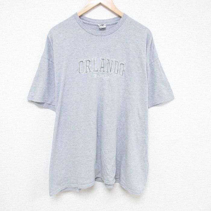XL★古着 半袖 Tシャツ メンズ オーランド 刺繍 大きいサイズ クルーネック グレー 霜降り 25jun13 中古