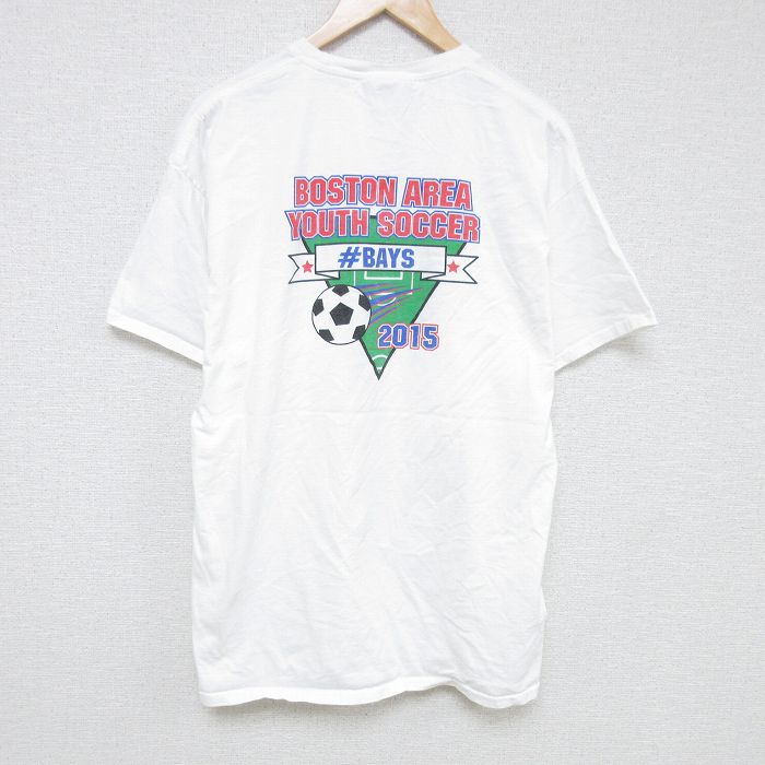 XL★古着 半袖 Tシャツ メンズ サッカー 大きいサイズ コットン クルーネック 白 ホワイト 25jun13 中古