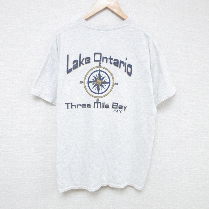 XL★古着 半袖 Tシャツ メンズ Lake 大きいサイズ クルーネック 薄グレー 霜降り 25jun13 中古