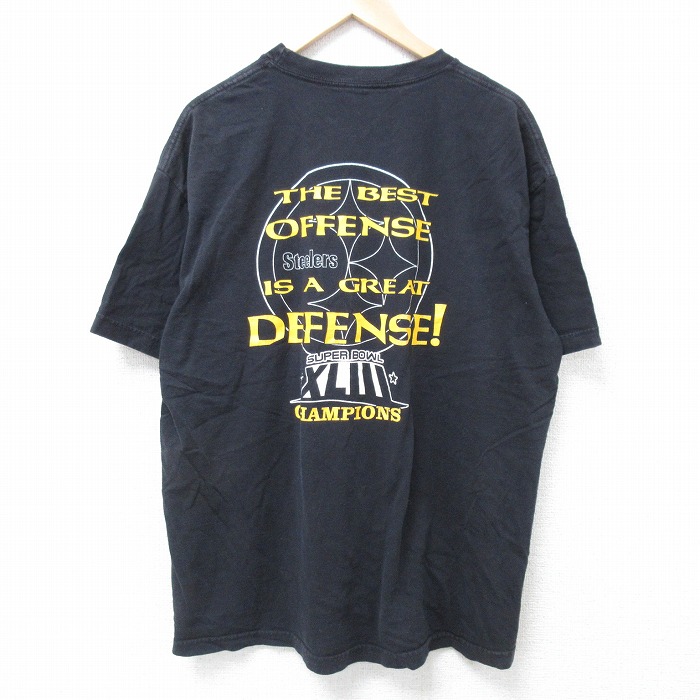 XL★古着 半袖 Tシャツ メンズ NFL ピッツバーグスティーラーズ 大きいサイズ コットン クルーネック 黒 ブラック アメフト スーパーボウル 25jun16 中古
