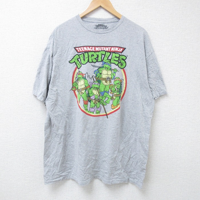 XL★古着 半袖 Tシャツ メンズ ニコロデン 忍者タートルズ 大きいサイズ クルーネック 薄グレー 霜降り 25jun16 中古