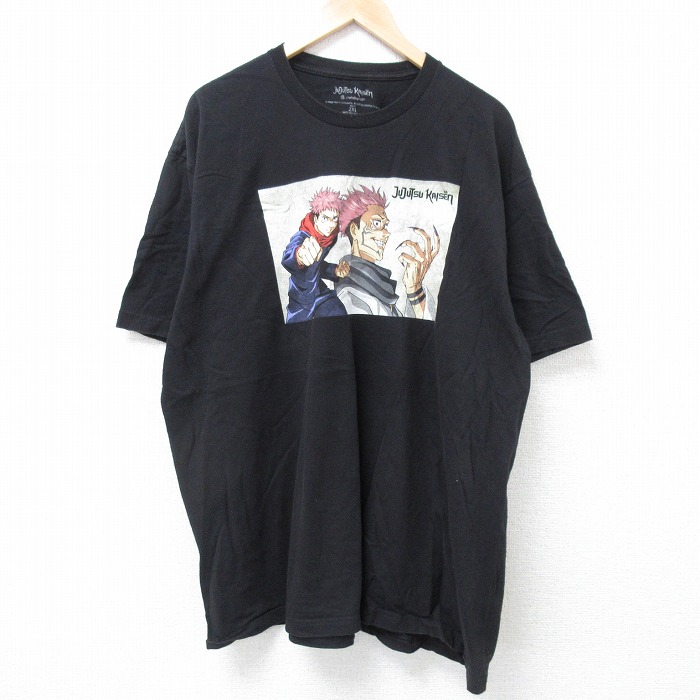 XL★古着 半袖 Tシャツ メンズアニメ 呪術廻戦 大きいサイズ コットン クルーネック 黒 ブラック 【spe】 25jun16 中古 メンズ