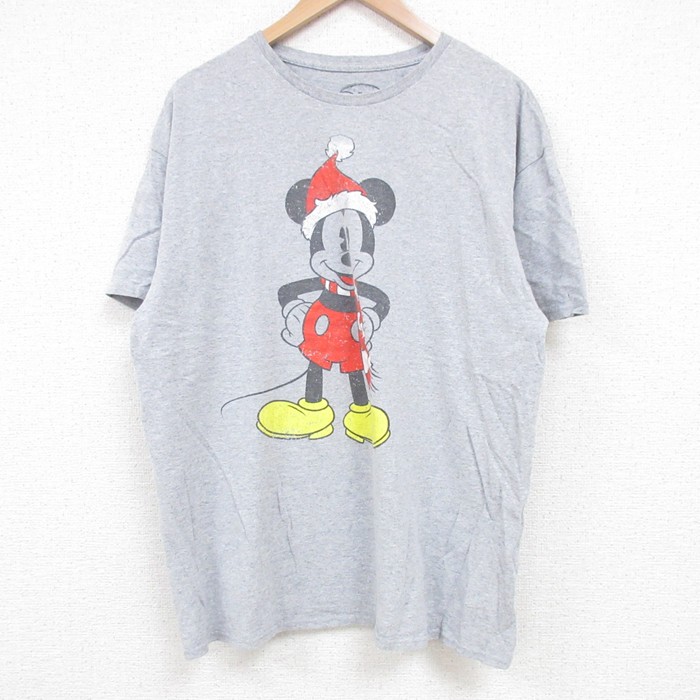 XL★古着 半袖 Tシャツ メンズ ディズニー DISNEY ミッキー MICKEY MOUSE クルーネック グレー 霜降り 25jun18 中古