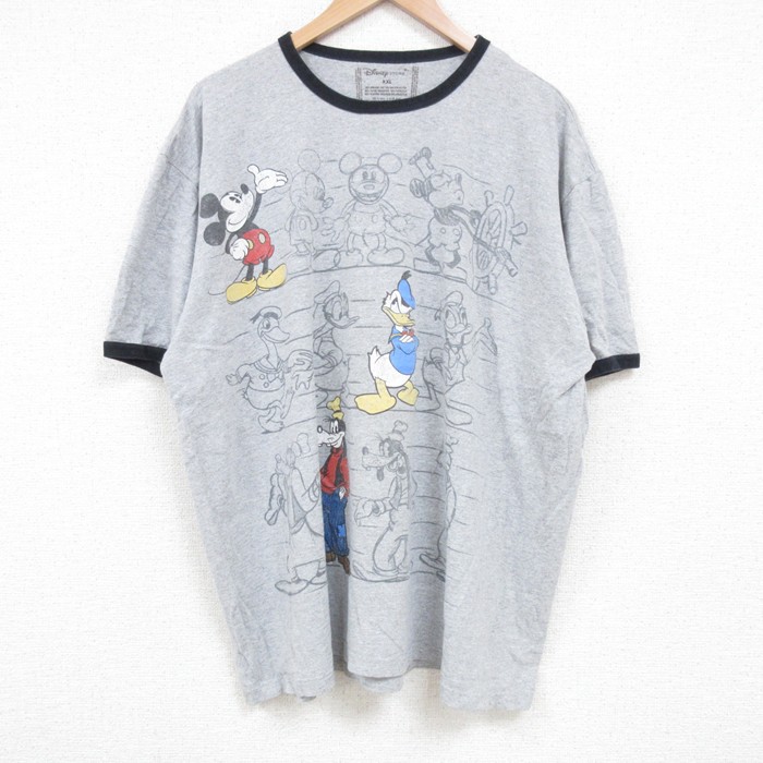 XL★古着 半袖 Tシャツ メンズ ディズニー DISNEY ミッキー MICKEY MOUSE グーフィー 大きいサイズ クルーネック グレー 霜降り 【spe】 25jun18 中古
