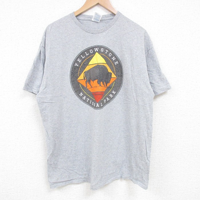 【50%OFF】XL★古着 半袖 Tシャツ メンズ イエローストーン国立公園 クルーネック グレー 霜降り 25jun18 中古