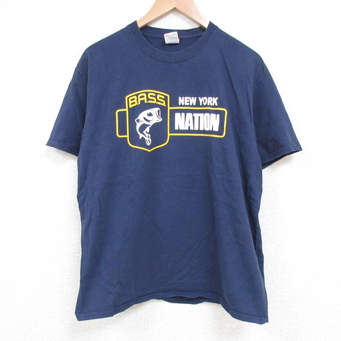 M★古着 半袖 Tシャツ メンズ ニューヨーク コットン クルーネック 紺 ネイビー 25jun18 中古