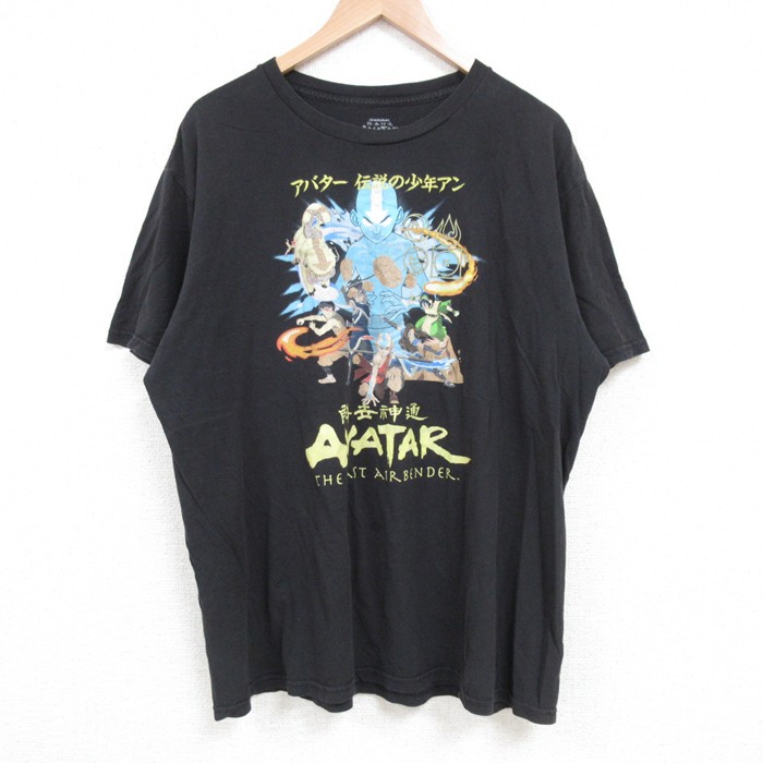 XL★古着 半袖 Tシャツ メンズ アニメ ニコロデオン アバター 伝説の少年アン クルーネック 黒 ブラック 25jun18 中古