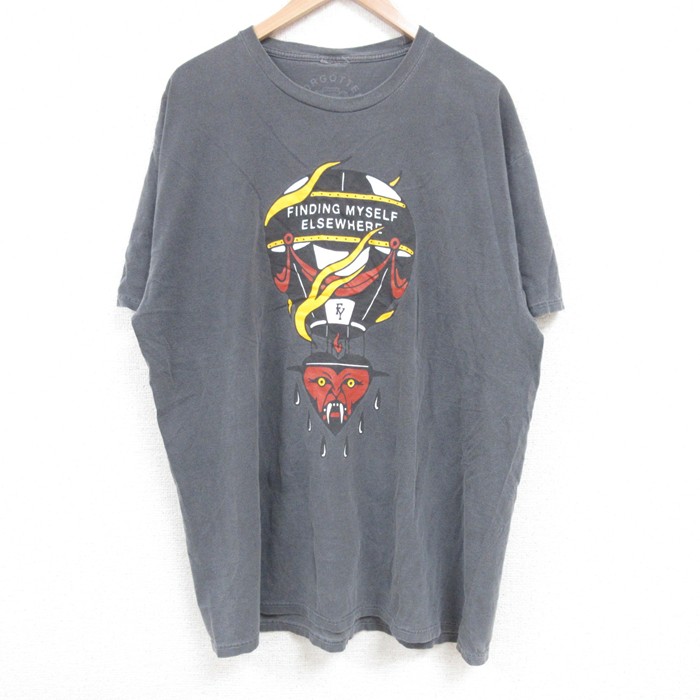 XL★古着 半袖 Tシャツ メンズ 気球 クルーネック 濃グレー 25jun18 中古