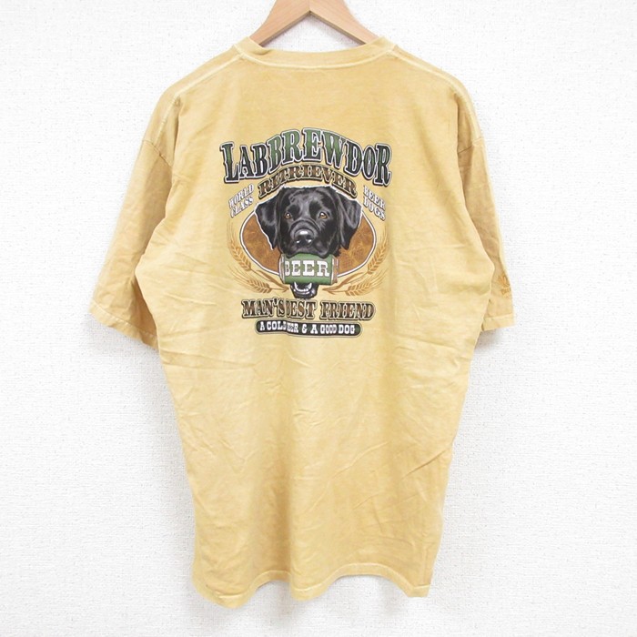 【20%OFF】XL★古着 Crazy Shirts 半袖 Tシャツ メンズ 犬 コットン クルーネック 黄 イエロー タイダイ 25jun18 中古