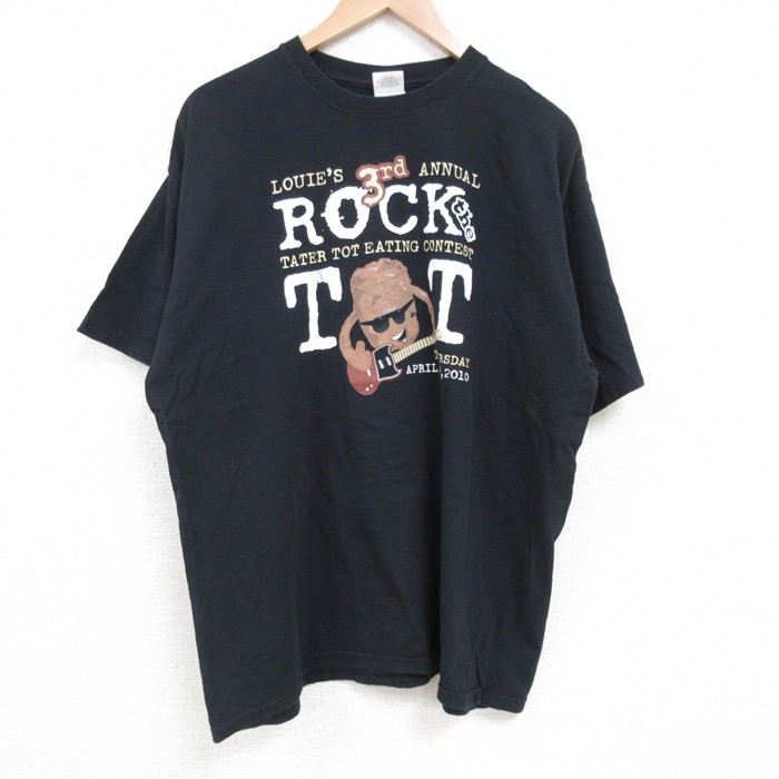 XL★古着 半袖 Tシャツ メンズ ロック コットン クルーネック 黒 ブラック 25jun18 中古