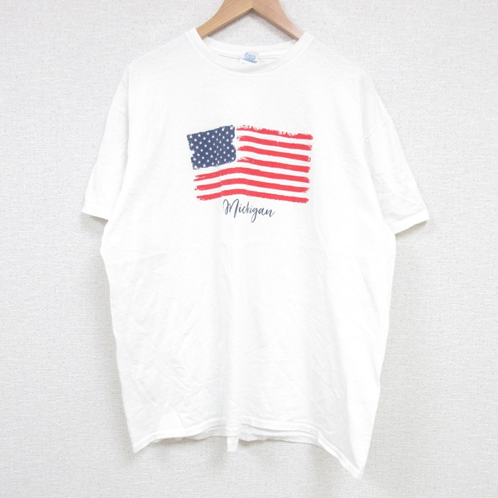 XL★古着 半袖 Tシャツ メンズ 星条旗 コットン クルーネック 白 ホワイト 25jun18 中古