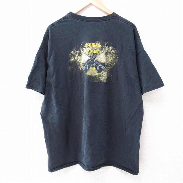 XL★古着 半袖 Tシャツ メンズ マシンガン 大きいサイズ コットン クルーネック 黒 ブラック 25jun12 中古